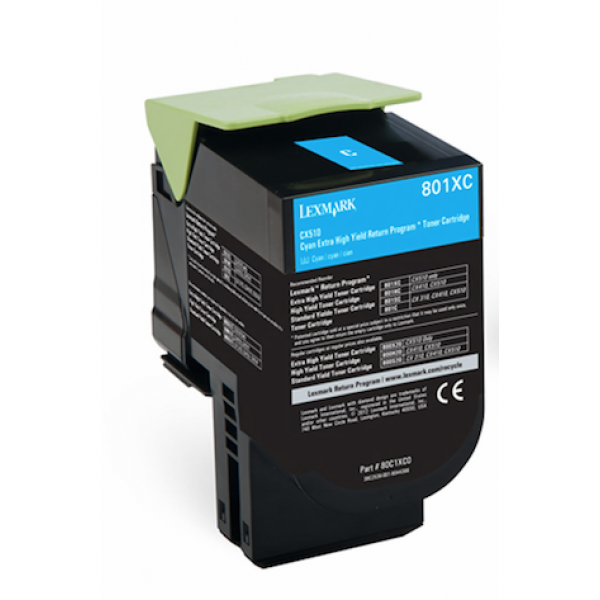 Lexmark 801XC 80C1XC0 CYAN 4K YIELD REMANUFACTURED IN CANADA FOR CX510 ONLY Toner Cartridge